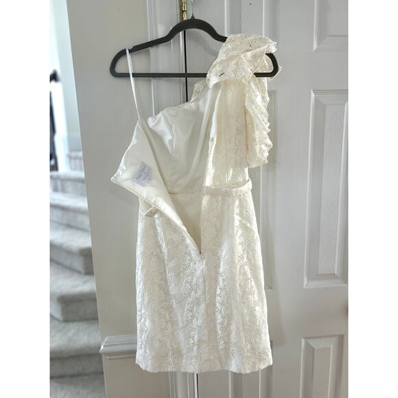 The Dress Priscilla of Boston Cream White Eyelet Ruffle Shoulder Mini Dress - Picture 3 of 6